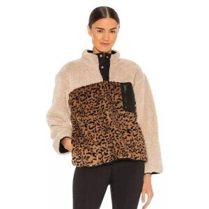 NWT Rails Saga Leopard Print Teddy Quarter Zip Pullover Jacket (Women's XS)